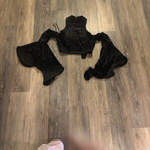 Black Sparkly Bell Sleeve Crop Top